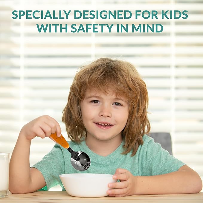 Carrot-Shaped Kids Cutlery Set – 3-Piece Toddler Utensil Set with Spoon, Fork & Fruit Scraper Spoon – Fun Baby Utensils with Carrot Handle and Matching Storage Case