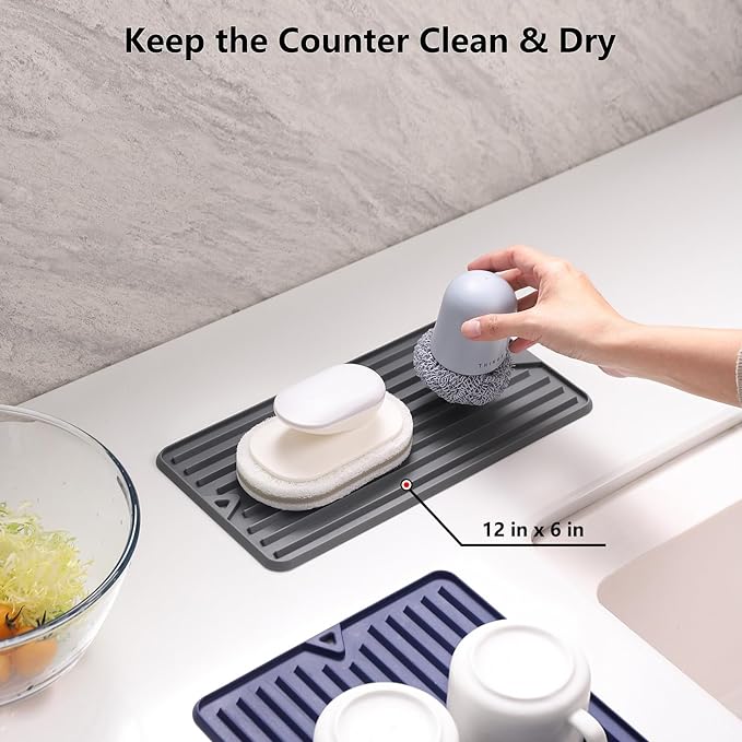 Dish Drying Mat, Mini Silicone Drying Mat for Kitchen Counter, Heat Resistant Silicone Mat for Countertop Protector, Super Thick Non-Slip Dish Drying Pad for Coffee Cup/Bottle/Glassware