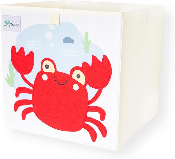 Queebi Crab Storage Cube- Organizer for Nursery, Playroom, Bedroom, Closet. Foldable Box 13x13x13 inches. Children's Toy Box, Diaper Caddy, Clothing Basket, Book Bin, Baby Essentials & Kids Gift