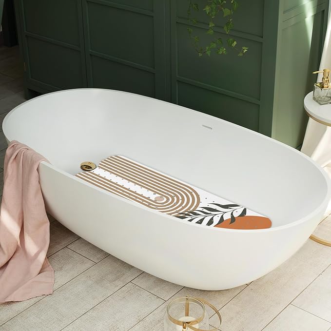 Non Slip Bathtub Mat, Bohemia Bath Mat for Tub, Extra Long Bathtub Mat Shower Mat with Suction Cups and Drain Holes for Elderly Kids Toddler Baby 40 X 16 Inch