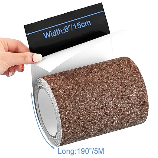 Anti Slip Tape, High Traction,Strong Grip Abrasive, Not Easy Leaving Adhesive Residue, Indoor & Outdoor (6" Width x 190" Long, Brown)