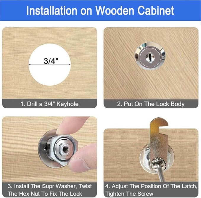 Cabinet Cam Lock, 1-1/8 Inch Keyed Alike Cam Locks Secure File Drawer Door Mailbox Tool Box Dresser RV Cylinder Replacement Lock Hardware, Fits on 1" Max Panel Thickness (2 Pack) Chrome Finish