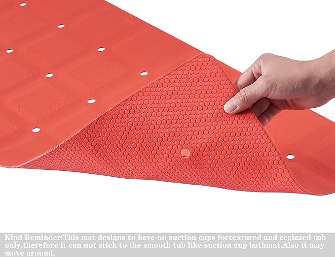 Webos Foldable Non Slip Silicon Bath Mat Bathtub mat Shower mats no Suction Cups for Textured Tub and Reglazed Tub(Foldable-Red, 28-inch x 14-inch)