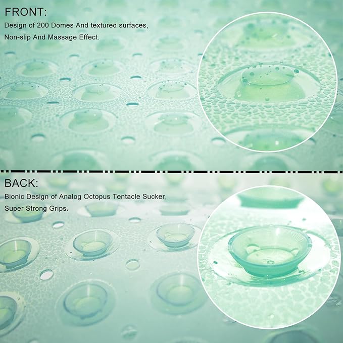 TEESHLY Bathtub Mats for Shower Tub, Extra Long Non-Slip 39 x 16 Inch Bath Mat with Drain Holes and Suction Cups, BathMat for Bathroom with Machine Washable (Clear Green)