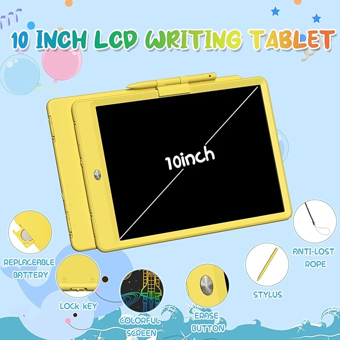 PYTTUR LCD Writing Tablet for Kids 10 Inch Reusable & Erasable Drawing Pad Educational and Learning Toddler Writing Board Electronic Toys for Boys Girls(Yellow)