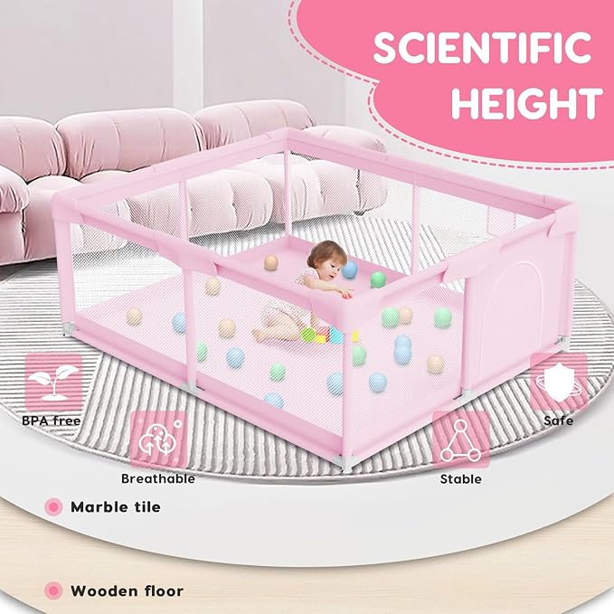 Baby Playpen for Toddler, Playpen for Babies 50" × 50" Baby Fence Playards, Kids Safety Play Pen Area for Indoor & Outdoor (Pink)