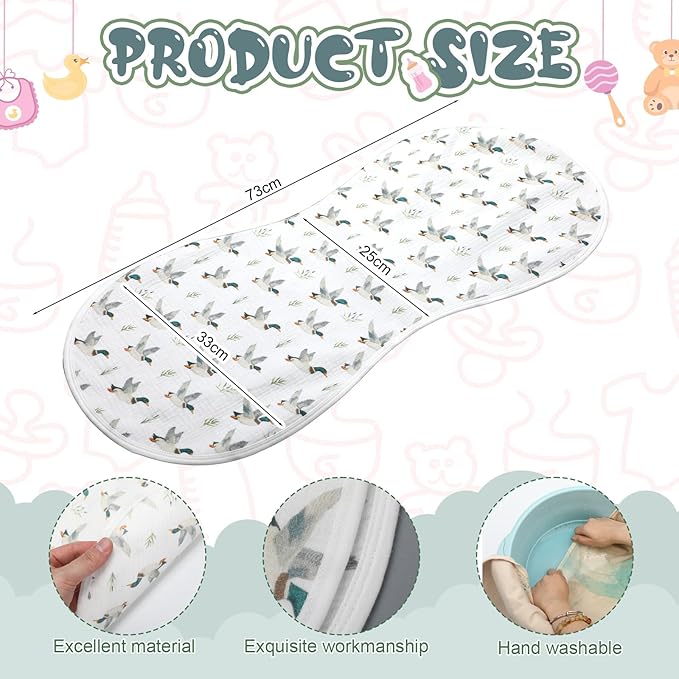 Hahafelt 3 Pcs Changing Pad Liners Fits in Peanut Shape Changing Pad Waterproof Diaper Mats Organic Cotton Peanut Mats are Warm on a Baby's Back, Washable Reusable (Mallard Duck,Flaxen)