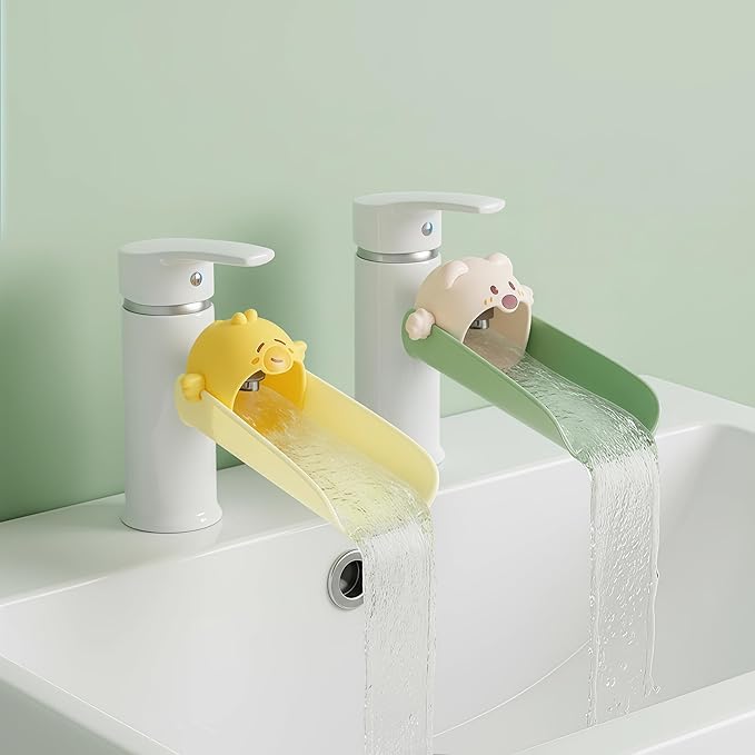 2 Pack Faucet Extender for Toddlers, Silicone Faucet Extender, Easy Install Sink Spout Extender for Kids Hand Washing Fits Standard and Gooseneck Faucet (Yellow & Green)