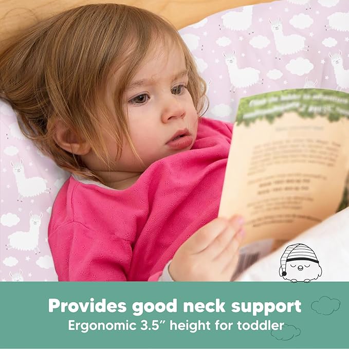 Toddler Pillow with Pillowcase - 13x18 My Little Dreamy Kids Travel Bed Pillows for Sleeping, Organic Cotton Small Pillowcase, Soft & Breathable, Machine Washable, Toddlers 2-5 years old (Alpacas)