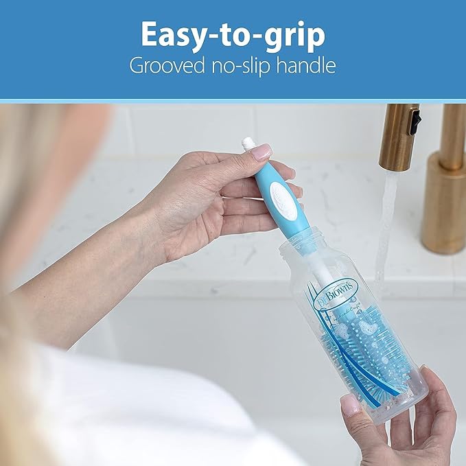 Dr. Brown's Soft Touch No Scratch Baby Bottle Cleaning Brush, Nipple Cleaner & Suction Cup Base for Easy Storage, BPA Free, Blue (Pack of 5)