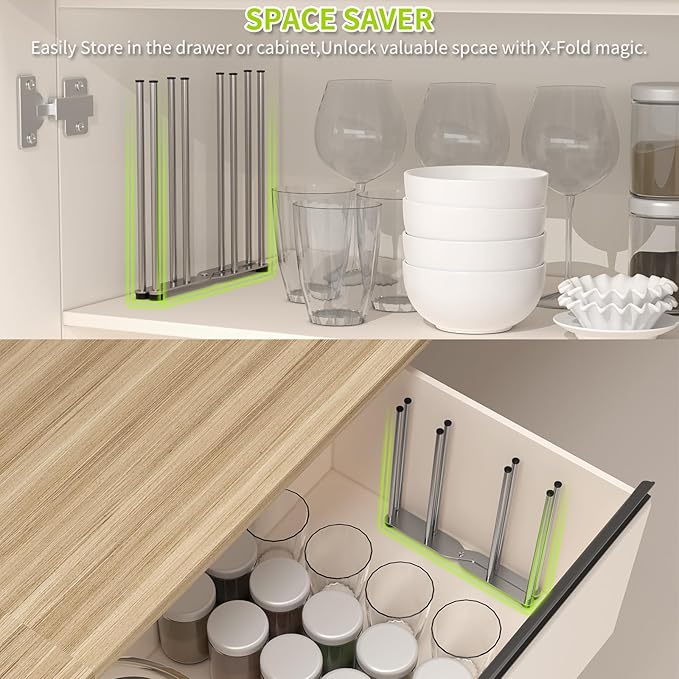 SHILFID Reusable Bag & Bottle Drying Rack, Baby Bottle Drying Rack, Collapsible Cup Drying Rack for Glass, Mugs -Stainless Steel Countertop Organizer
