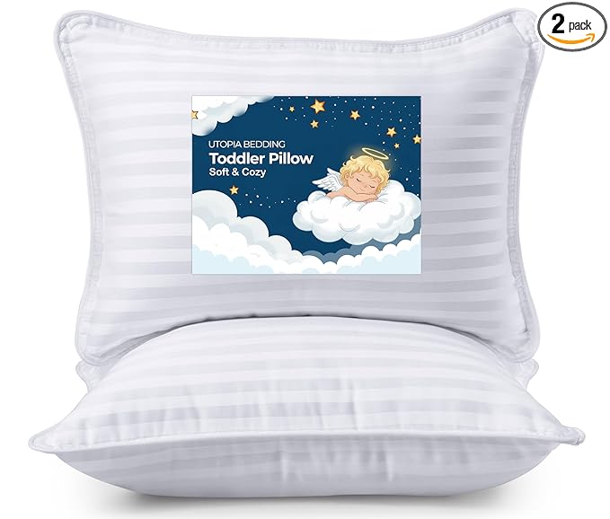 Utopia Bedding Toddler Pillow (White, 2 Pack), 14x19 Small Pillow for Kids, Soft and Breathable Cotton Blend Shell, Polyester Filling, Perfect for Toddler Bed and Travel (Intended for Age 2 and up)