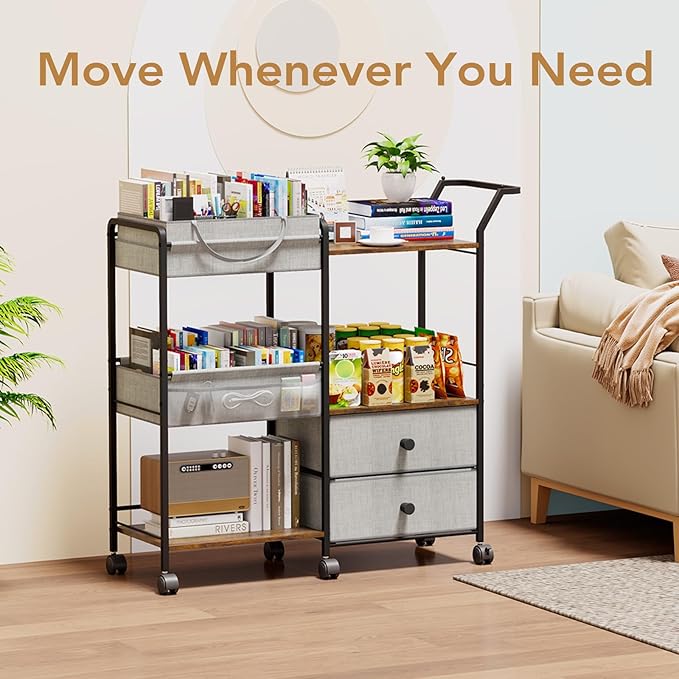 BBLIKE Diaper Caddy Organizer with Hanging Rack - 3 Tier Rolling Baby Storage Cart with Drawers and Side Pockets for Newborn Diaper Organization for Nursery, Crib, Bedroom, Changing Table, Gray