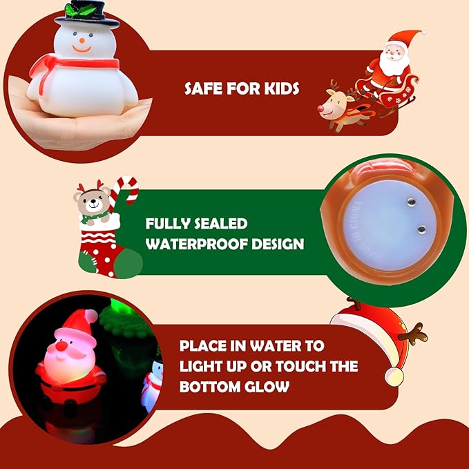 VIBOYLAR Christmas Bath Toys for Toddlers 1-3: 6 Packs Light-Up Floating Baby Toddler Kids Bath Toys Set for Boys & Girls Christmas Birthday Xmas Gifts - Bathtub Bath Toy for Children Preschool