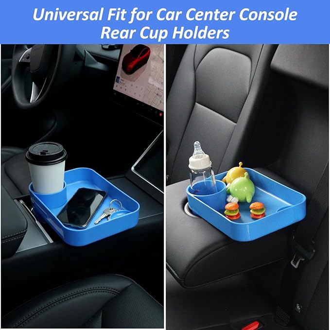 Car Seat Snack Tray for Kids, Mess-Free Square Travel Tray Cup Holder Snack Tray, Durable Car Food Tray for Toddlers, Universal Fit Kids Travel Road Trip Essentials (blue)