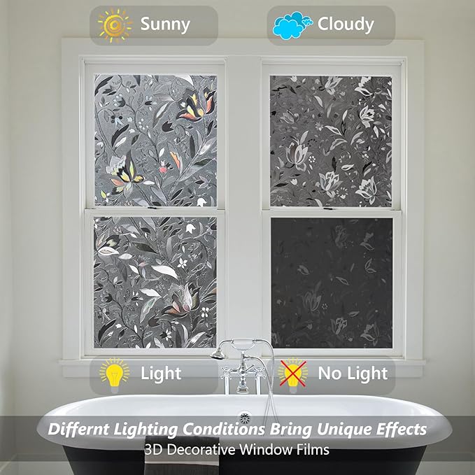 Kromapolis Window Film, Window Privacy Film Frosted, Vinyl Glass Covering, Stained Glass Decorative Film, Static Window Clings, Non-Adhesive (Grayish Black, 11.8 x 78.7 inch)