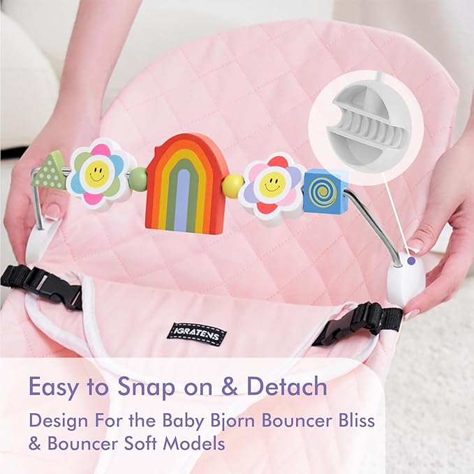 Baby Bjorn Bouncer Toy Bar - Toy Bar for Baby Bouncer Seat Balance Soft & Bliss, Brightly Colored Shape, Develop Motor Skills, Wooden Toys, Environmentally Friendly Paint, Rainbow