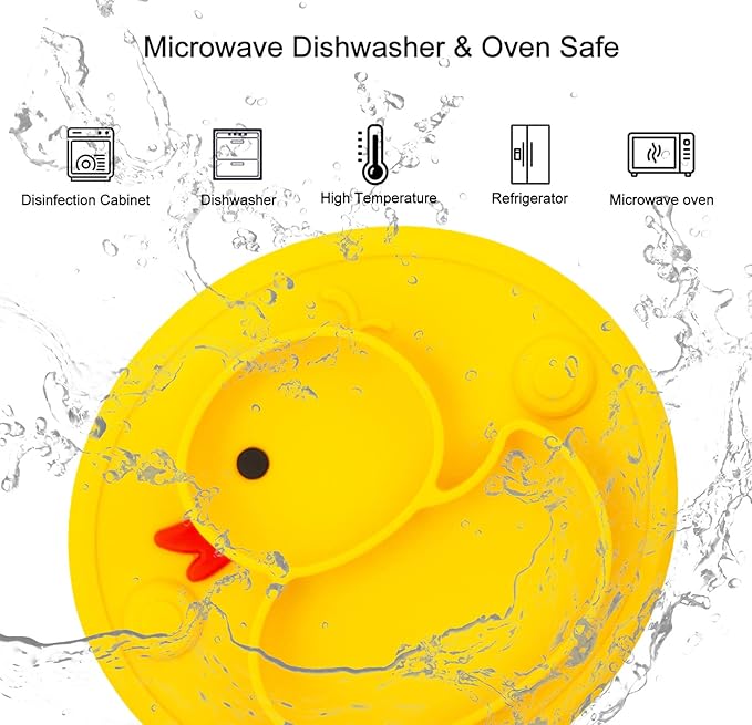 Baby Plate Silicone Toddler Plates Suction Placemat Divided Dishes for Kids and Infants One-Piece Strong Suction, BPA Free, Microwave Dishwasher Safe (Yellow)