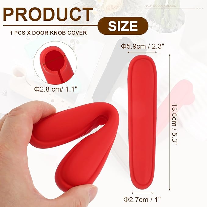 uxcell Door Handle Covers, Silicone Safety Doors Knob Handle Protector Covers Anti-Collision Soft Doors Pull Cover for Bedrooms Bathrooms Offices, Red