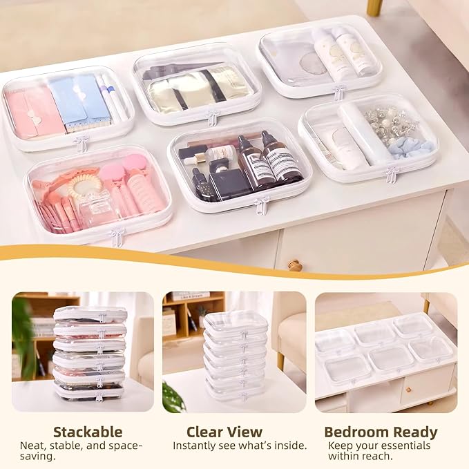 6-Pack Medium Minus Clear Hard Shell Zipper Pouches, Clear Zipper Bags, Hard Case Pouches for Purse & Diaper Bag Organizer, and Travel Essentials (6M-)