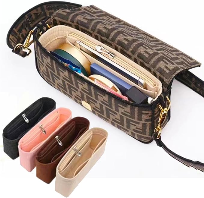 Chispee Purse Organizer Insert Felt Bag Organizer with Zipper for Baguette Small Purse Organizer Insert Handbags Organizer for Women Bag (Small, Beige)