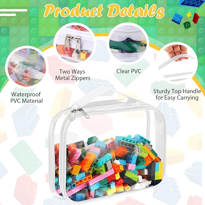 Sanwuta 3 Packs Toy Storage Bags with Zipper, Clear PVC Organizing Waterproof Toy Bags for Board Games, Building Blocks, and Kids Books(12.6 x 9 x 2.36 Inch,Black, White, Gray)