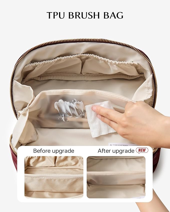 EACHY Travel Makeup Bag, Large Capacity Cosmetic Bag for Women, Waterproof PU Leather, Flat Open Portable Toiletry Bag for Skincare, Brushes & Travel Essentials