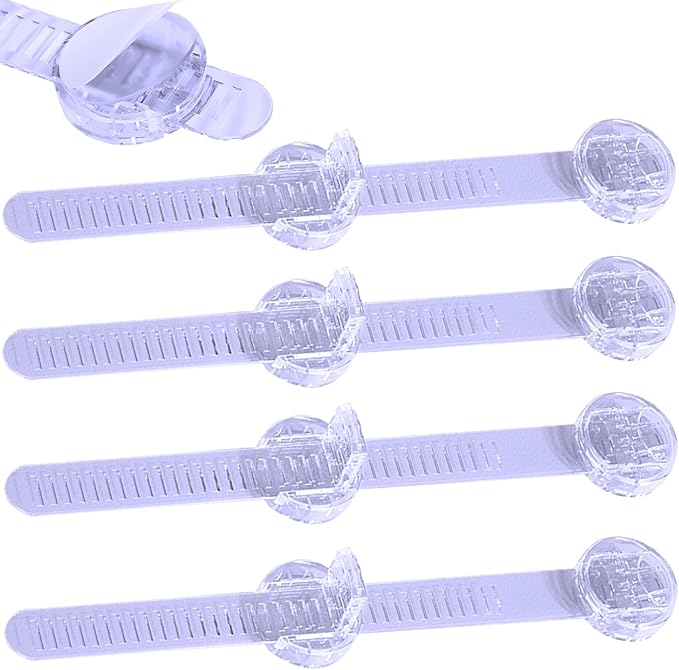 4-Pack Fridge Lock, Adjustable Baby Proofing Straps for Drawer, Dishwasher, Toilet Seat, Cupboard, Oven, Trash Can, Cabinet, Freezer Latch to Keep Door Closed for Toddler Cat Dog, No Drill