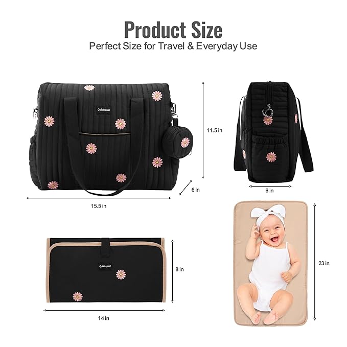 GOBABYMART 3pc Diaper Bag Tote Set, Hospital Bag for Labor & Delivery, Maternity Travel Bag with Changing Pad & Pacifier Case