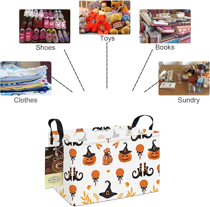 HUNRUNG Rectangle Storage Basket Cute Canvas Organizer Bin for Pet/Children Toys, Books, Clothes Perfect for Rooms/Playroom(REC-Candy Pumpkin)