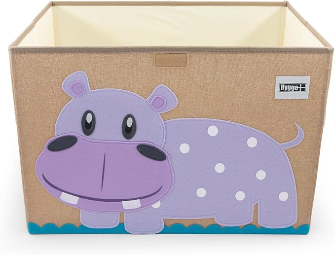 HYGGE + Animial Toy Storage Bin with Lid 20.8" x 13" x 13" Durable fabric & lightweight design. Great for storing toys, books, linens, games, clothing, baby products & more! (Hippo)