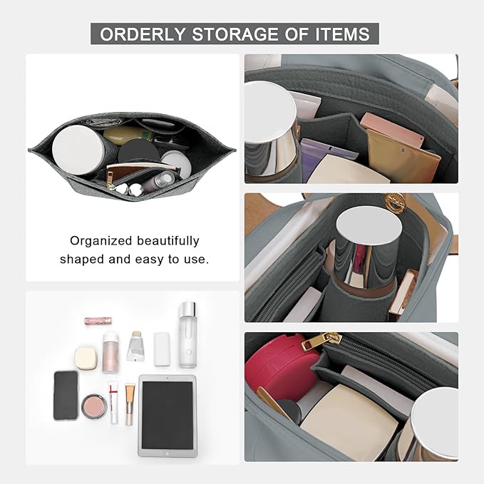 Felt Purse Organizer Insert for Longchamp Le Pliage M Handbag Insert (Light Grey, Medium)