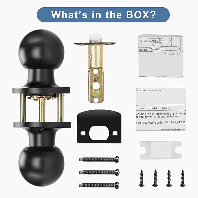 Knobonly 1 Pack Keyless Indoor Door Knob, Matte Black Passage Door Knobs, Interior Door Knobs, Stainless Steel