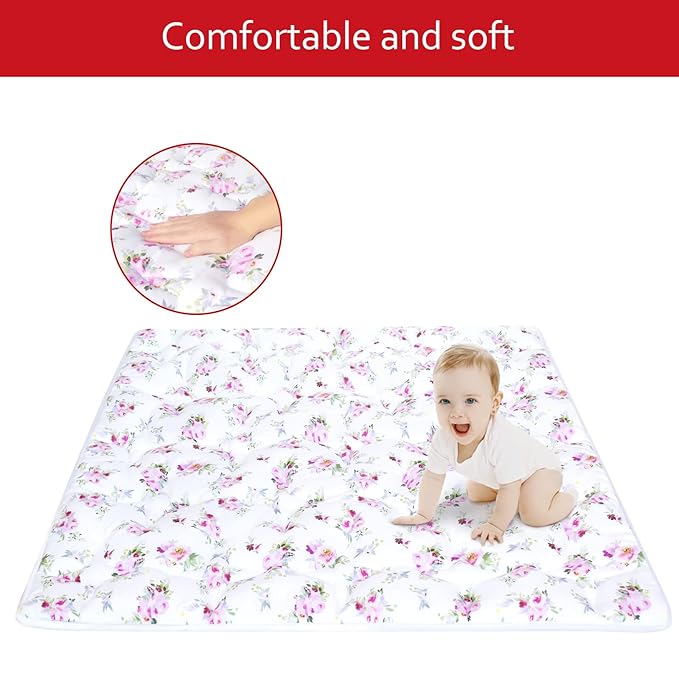 Baby Playpen Mat 59x59 Inches, One-Piece Crawling Non Slip Padded Pad for Playing, Baby Play Floor Mat for Babies, Toddlers, Floral