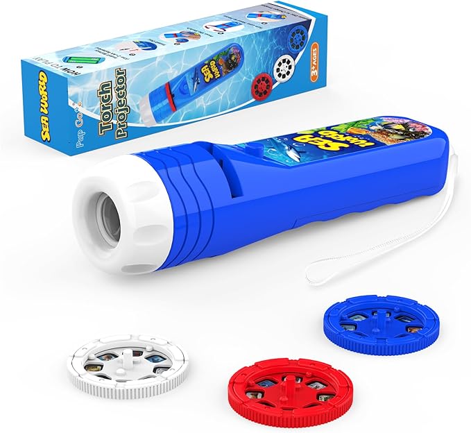 Pup Go Sea World Projector Flashlight for Kids Ages 3 4 5 6 7, with 3 Discs 24 Images, Sea Creatures Toys for Boys Girls, Shark Toy for Kid, Occean Night Light Projector, Shark Gifts Games for Kids