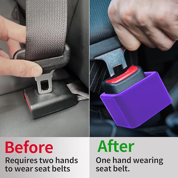 2 Pack Silicone Seat Belt Buckle Holder, Seat Belt Buckle Booster for Kids, Durable Silicone Material, Easy Access to The Buckles of Rear Seats, Car Accessories, Suitable for Most Car Models (Purple)