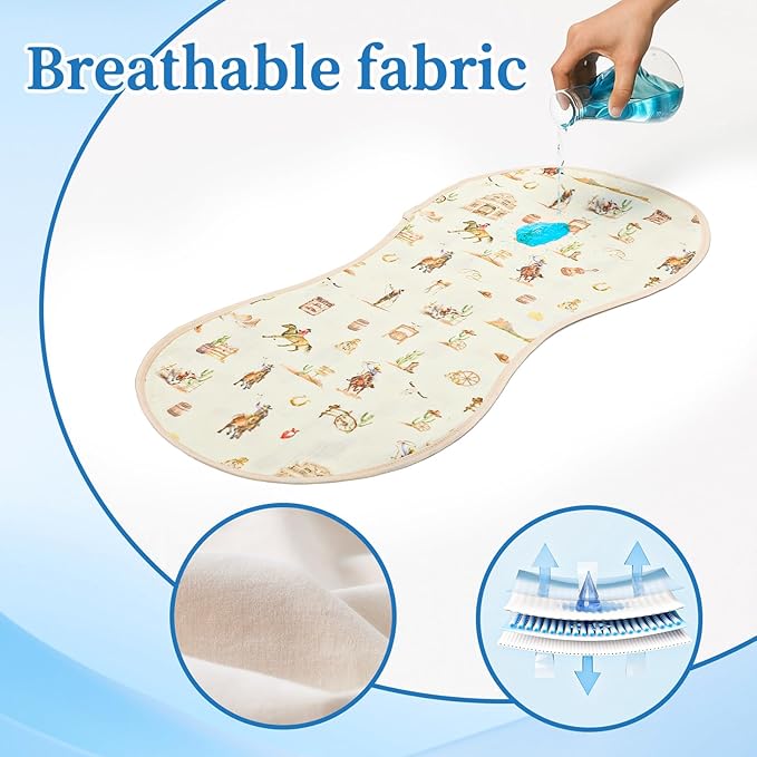 Hahafelt 3 Pcs Changing Pad Liners Fits in Peanut Shape Changing Pad Waterproof Diaper Mats Organic Cotton Peanut Mats are Warm on Baby's Back, Washable Reusable (Cowboy,Mixed Color)
