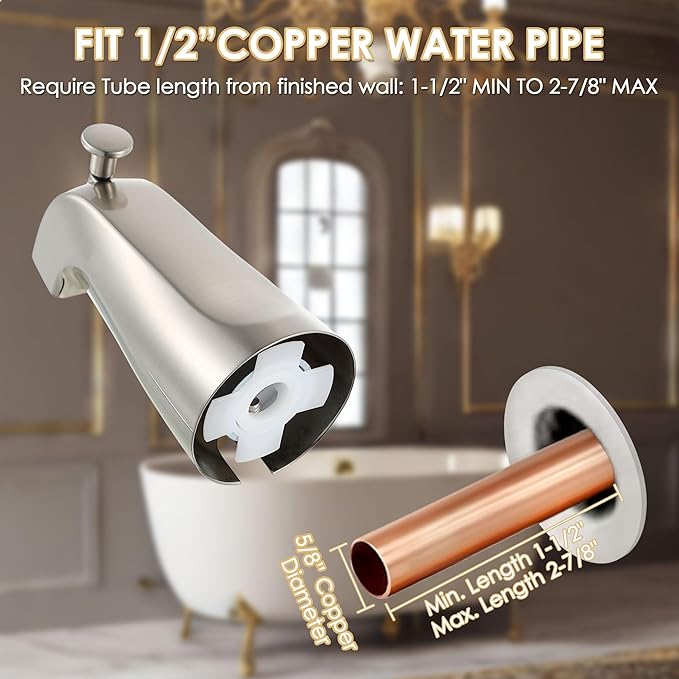 Enhon Slip on Tub Spout with Diverter, Compatible with American Standard 8888026.002 Tub Spout, Bathroom Bathtub Faucet, Fits 1/2 Copper Water Tube(5/8 Dia), 5/32 Hex Wrench(Brushed Nickel,2)