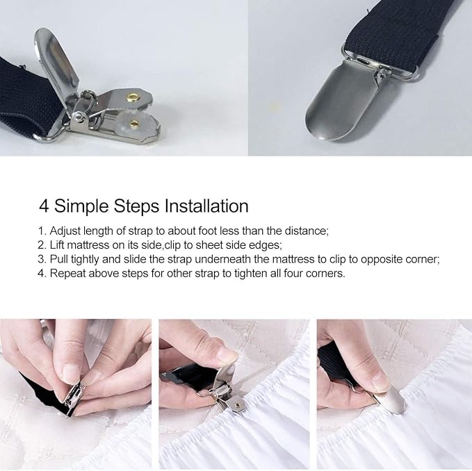 Siaomo Bed Sheet Clip Straps - 2 Way Adjustable Crisscross Sheet Corner Holder Straps Gripper Elastic Sheet Band Mattress Straps Fasten Suspenders(2 Set/4Pcs, Black)