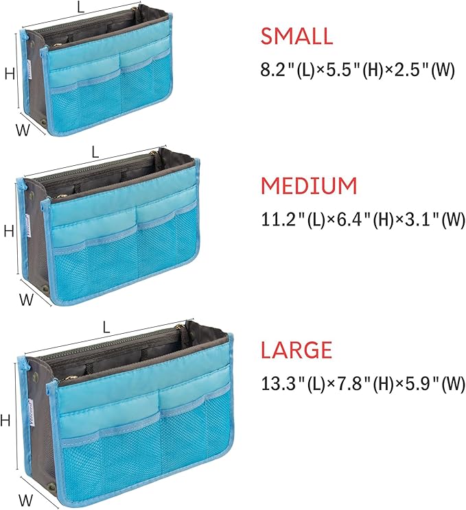 Vercord Purse Organizer Insert for Handbags Bag Organizers Inside Tote Pocketbook Women Nurse Nylon 13 Pockets Blue Small