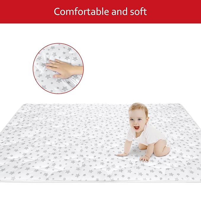 Baby Play Mat Extra Thick, Large, Crawling Mat Non Slip Padded Baby Mats for Playing 79x55 Inches, Baby Playmat Floor Mat for Babies, Toddler, White Star