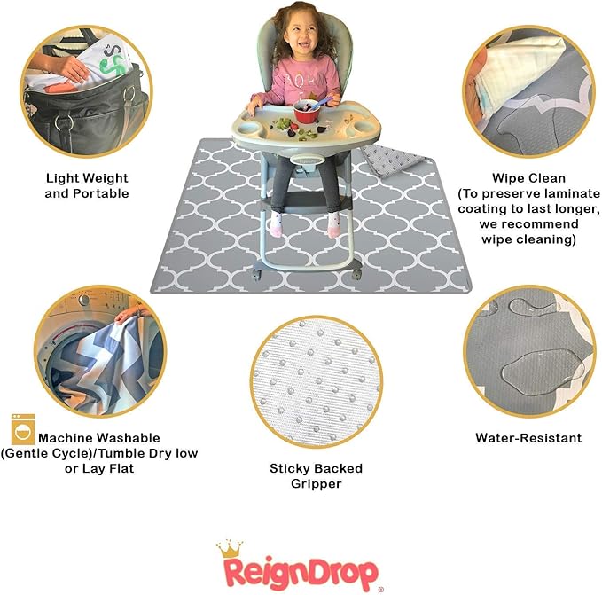 54" XL Splat Mat for Under High Chair- Creative Design for Art Floor Cover, Food Spills for Baby or Toddler. Non Slip, Waterproof, Machine Washable, Durable, Reusable (Lattice)
