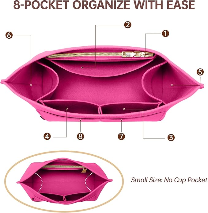 OPPOSHE Purse Organizer Insert for Longchamp Le Pliage, Premium Felt Long Champ Bag Handbag Women, Tote Organizer Insert with 9 Compartments (Medium, Rosy)