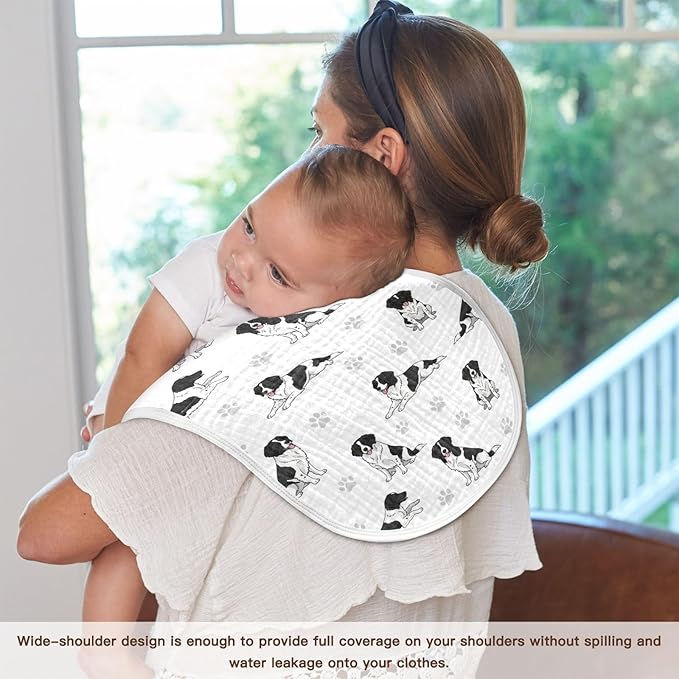 1 Pack Muslin Burp Cloths Collie Dogs Cute White Cotton Baby Burp Cloths Ultra Absorbent and Soft Spit Up Rags for Baby Boys Girls 22x11 Inch