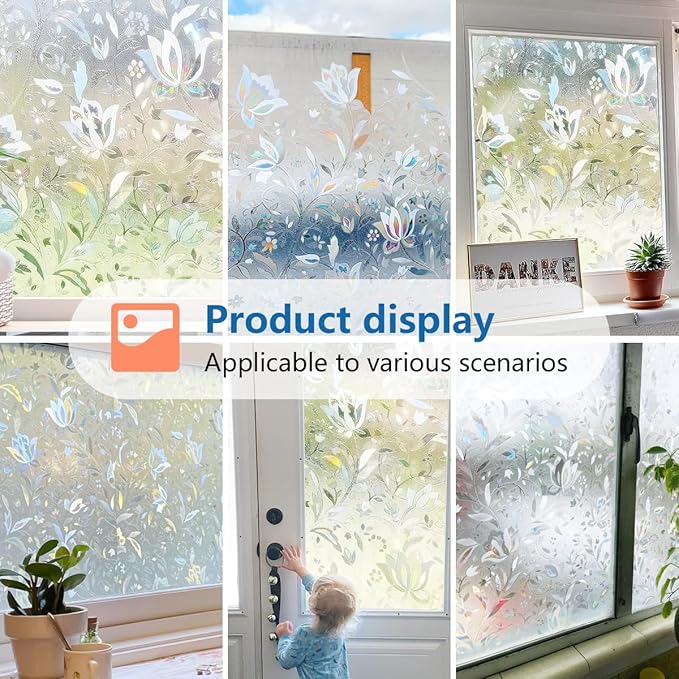 Bloss Privacy Window Film Decorative Window Privacy Film Stained Glass Window Clings, Anti-UV Sun Blocker Heat Control Windows Stickers for Home(23.6 x 78.7In)