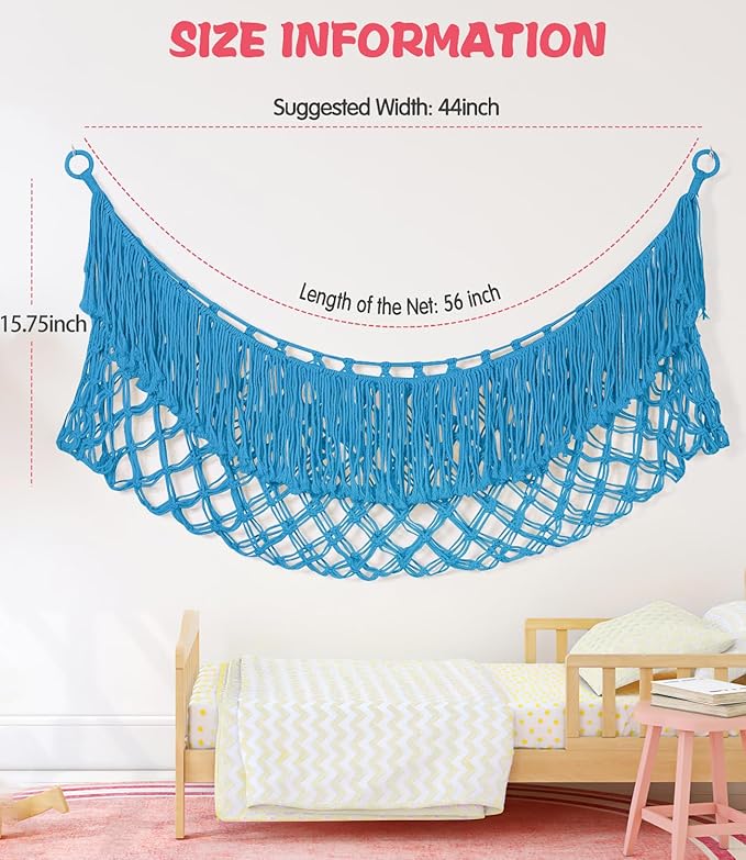 Stuffed Animal Hammock - Extra Large 56'' Long, Stuffed Animal Storage, stuffed animal Holder net, Hammock Large, Storage Hanging Organizer - Peacock blue