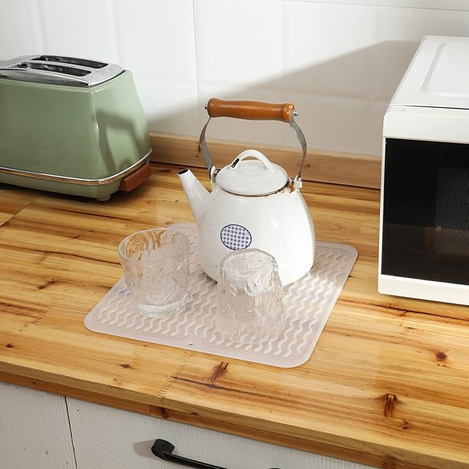 MicoYang Silicone Dish Drying Mat for Multiple Usage,Easy clean,Eco-friendly,Heat-resistant Silicone Mat for Kitchen Counter or Sink,Refrigerator or Drawer Liner Translucent XL 18 inches x 16 inches