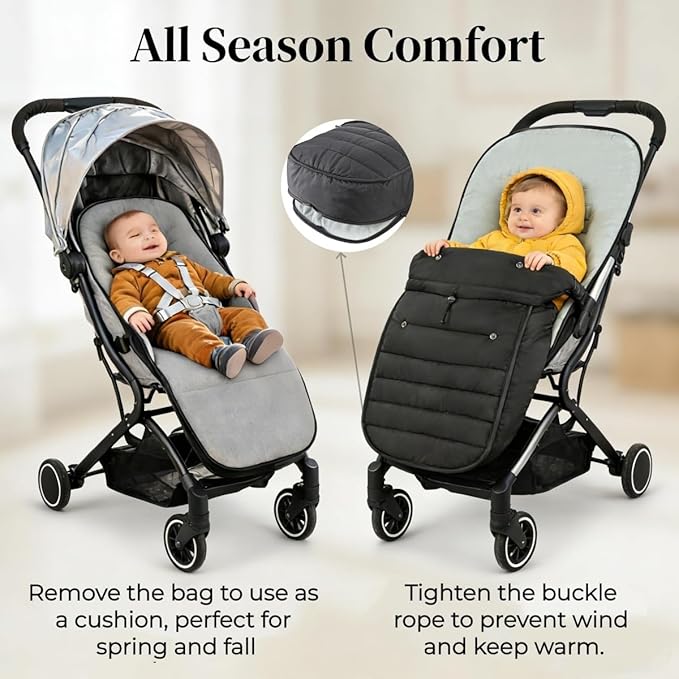 2 in 1 Baby Stroller Cushion Bunting Bag Removable Windproof Footmuff Toddler Warm Pushchair Seat Mat Cushion Outdoor Thicken Cushion Kids Warm Leg Protector Bag Stroller Liner