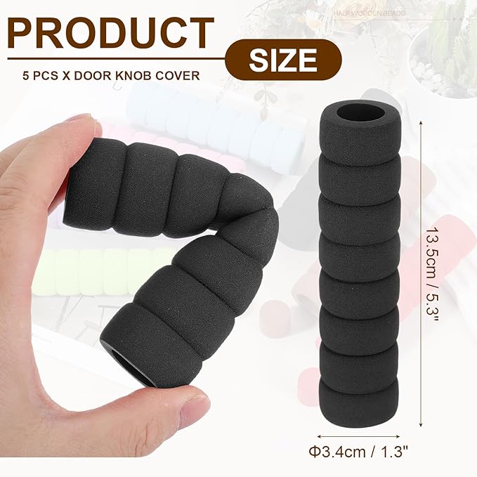 uxcell 5 Pcs Door Knob Cover, Safety Door Handle Protector Covers Anti-Collision Soft Spiral Door Knob Covers Foam Door Pull Cover for Bedrooms Bathrooms Offices Doors, Black