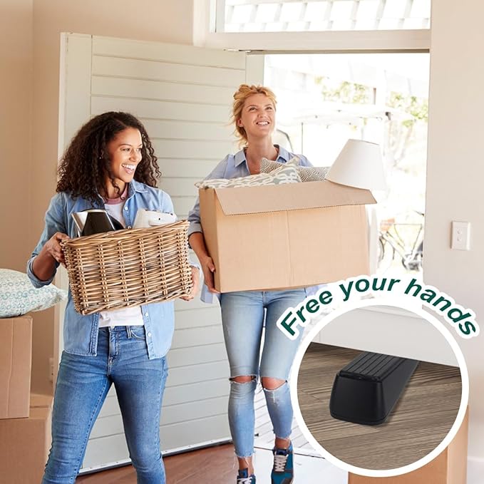 2 Pack Door Stoppers,Zinc Alloy Door Stop with Anti-Slip Rubber Base,Heavy Duty Door Wedge for Bottom of Door,Door Holder to Keep Open,Includes Silencer Pads,Black Matte